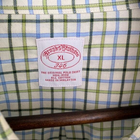 Brooks Brothers 346 White, Blue and Green Check Button Down Shirt - XL - Picture 3 of 5